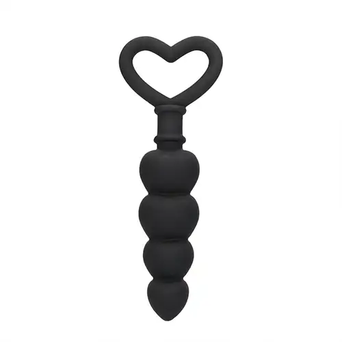 Black heart-handled anal beads made from soft silicone