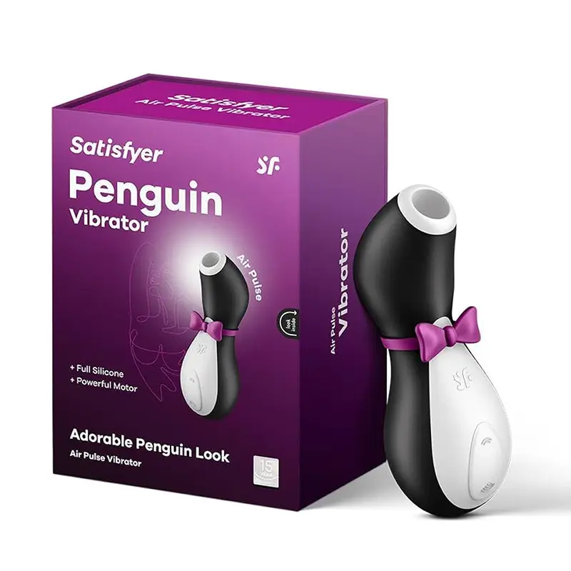 Satisfyer Penguin air pulse clitoral stimulator in black and white design
