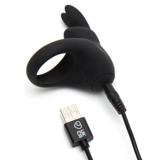 Happy Rabbit Rechargeable Vibrating Rabbit Cock Ring - Black
