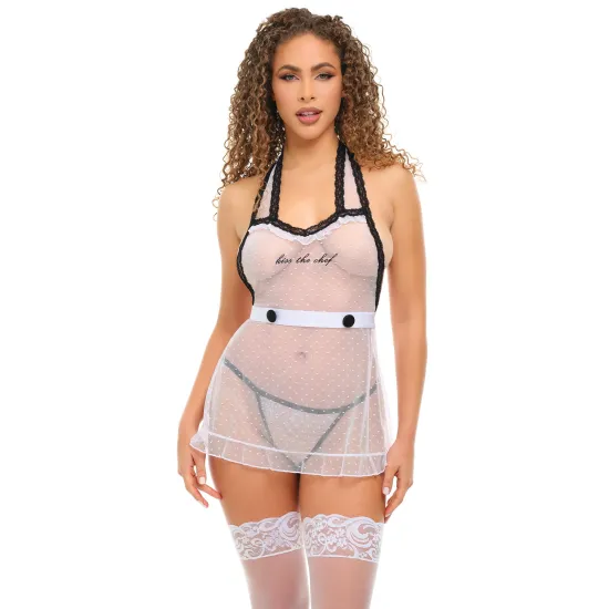 Oh La La Cheri - Kiss The Chef Apron - L/XL - Black/White Oh La La Cheri - Kiss The Chef Apron - L/XL - Black/White