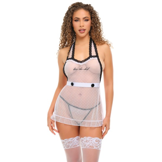 Oh La La Cheri - Kiss The Chef Apron - S/M - Black/White