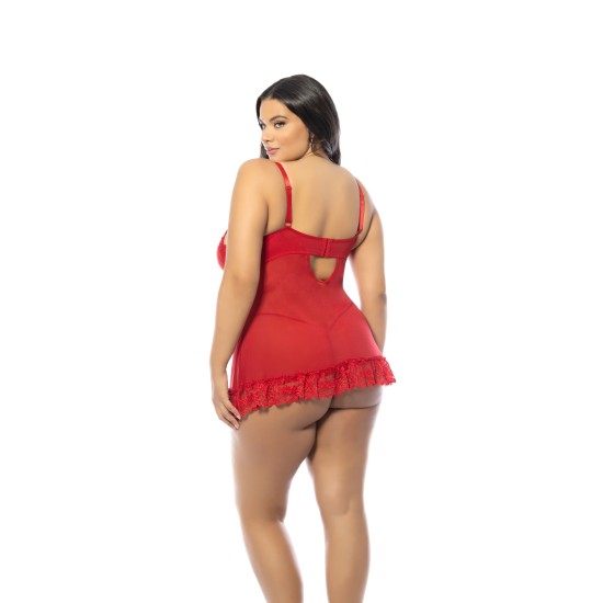 Oh La La Cheri - Valentine Babydoll Plus - 1X/2X - Red