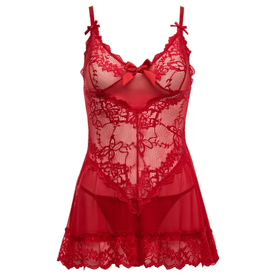 Oh La La Cheri - Valentine Babydoll Plus - 3X/4X - Red