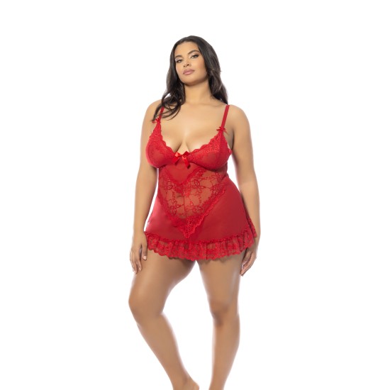 Oh La La Cheri - Valentine Babydoll Plus - 3X/4X - Red