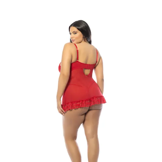 Oh La La Cheri - Valentine Babydoll Plus - 3X/4X - Red
