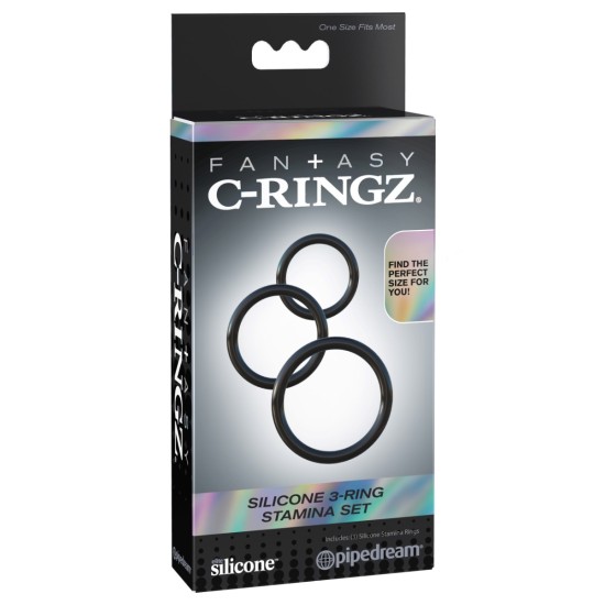 Pipedream - Fantasy C-Ringz - Silicone 3-Ring Stamina Set - Black Pipedream - Fantasy C-Ringz - Silicone 3-Ring Stamina Set - Black