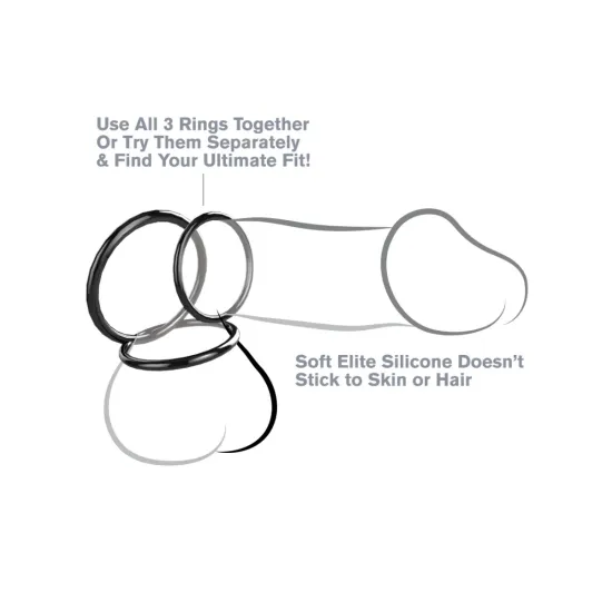 Pipedream - Fantasy C-Ringz - Silicone 3-Ring Stamina Set - Black Pipedream - Fantasy C-Ringz - Silicone 3-Ring Stamina Set - Black