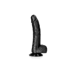 Real Rock - Curved Realistic Dildo & Balls with Suction Cup 8 inches - Black Real Rock - Curved Realistic Dildo & Balls with Suction Cup 8 inches - Black