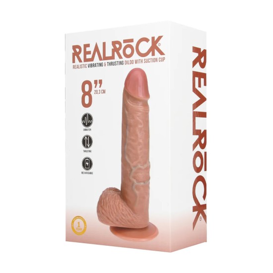 Real Rock - Vibrating and Thrusting Straight Cock with Balls - 8 / 20 5 cm - Tan