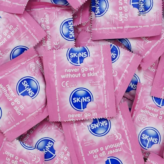 Skins Condoms Bubblegum Flavour FOIL (BAG 500) Skins Condoms Bubblegum Flavour FOIL (BAG 500)