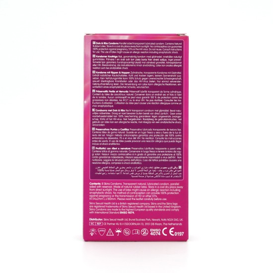 Skins Condoms Dots & Ribs 8 Pack Skins Condoms Dots & Ribs 8 Pack