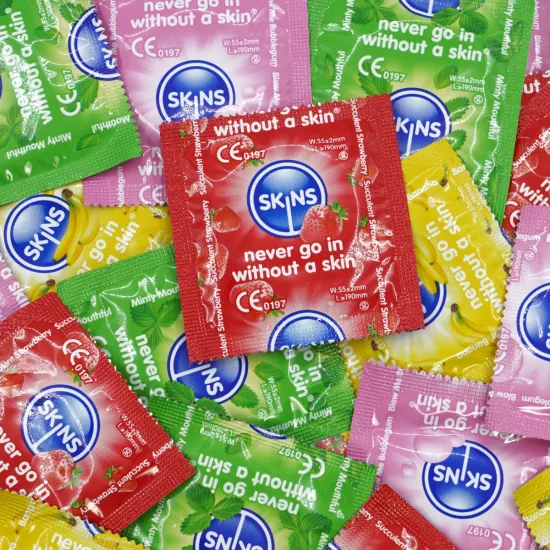 Skins Condoms Flavours Assorted FOIL (BAG 500) Skins Condoms Flavours Assorted FOIL (BAG 500)