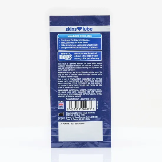 Skins Aqua Water Based Lubricant - 5ml Foil Skins Aqua Water Based Lubricant - 5ml Foil