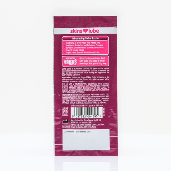 Skins Excite Tingling Water Based Lubricant - 5ml Foil Skins Excite Tingling Water Based Lubricant - 5ml Foil