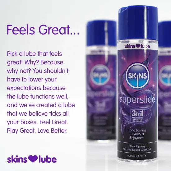 Skins Superslide Silicone Based Lubricant 4.4 fl oz (130ml) Skins Superslide Silicone Based Lubricant 4.4 fl oz (130ml)
