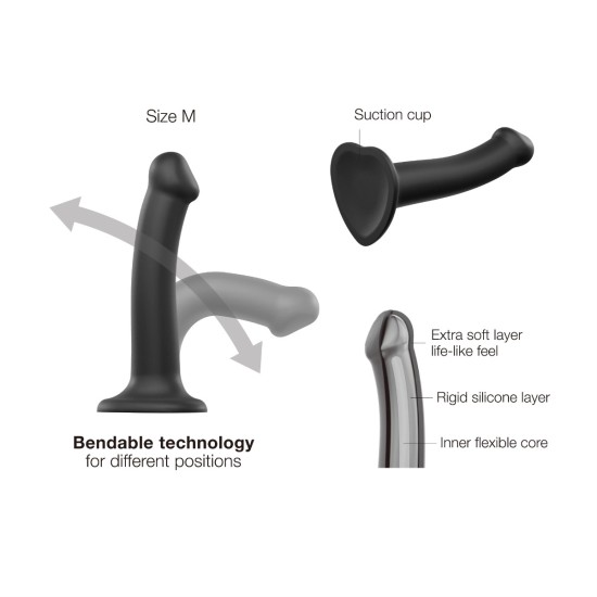 Strap On Me - Semi-Realistic Dual Density Bendable Dildo Black - M