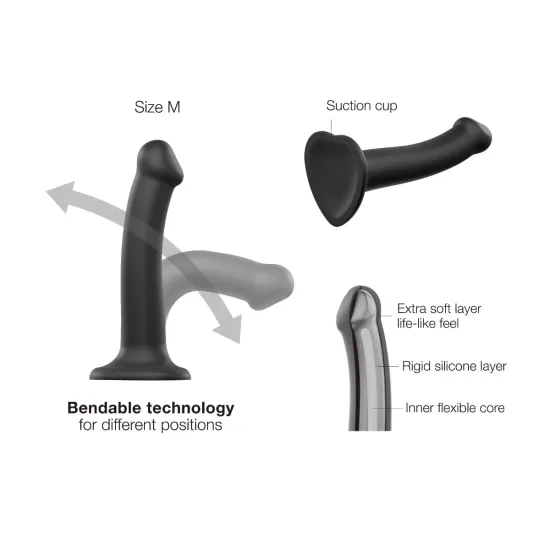 Strap On Me - Semi-Realistic Dual Density Bendable Dildo Black - M Strap On Me - Semi-Realistic Dual Density Bendable Dildo Black - M