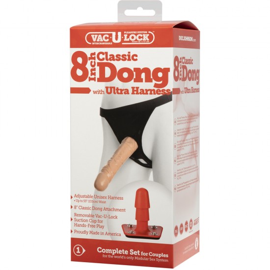 VacULock 8 Inch Classic Dong With Ultra Harness VacULock 8 Inch Classic Dong With Ultra Harness