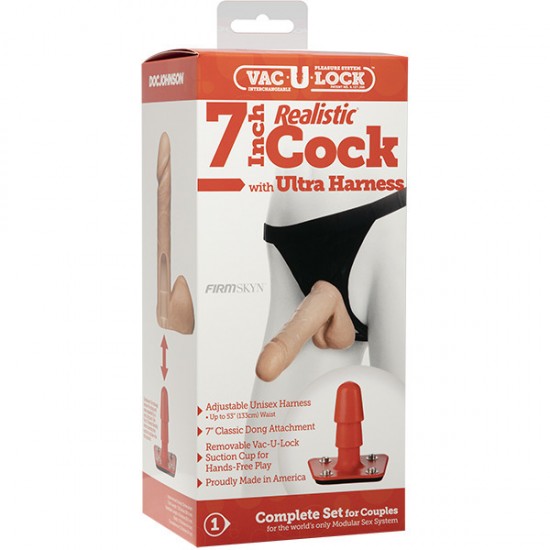 VacULock 7 Inch Realistic Cock With Ultra Harness VacULock 7 Inch Realistic Cock With Ultra Harness