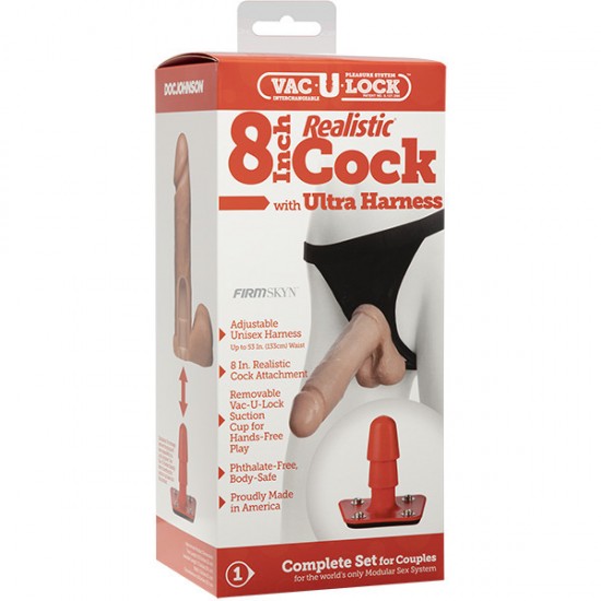 VacULock 8 Inch Realistic Cock With Ultra Harness VacULock 8 Inch Realistic Cock With Ultra Harness
