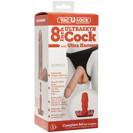 VacULock Ultraskyn 8 Inch Realistic Cock With Ultra Harness VacULock Ultraskyn 8 Inch Realistic Cock With Ultra Harness