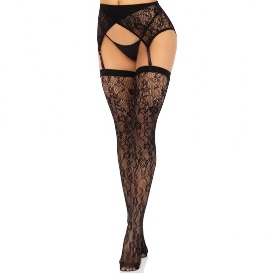 Leg Avenue Lace Stockings and Garterbelt Black Leg Avenue Lace Stockings and Garterbelt Black