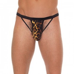 Mens Black GString With Black Straps To Animal Print Pouch Mens Black GString With Black Straps To Animal Print Pouch