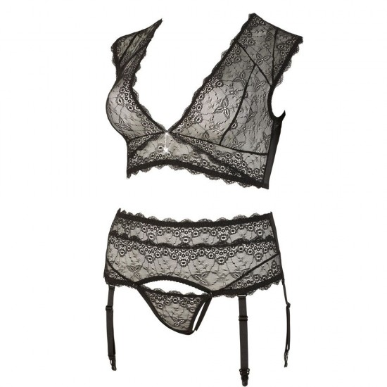 Cottelli Plus Size Bralette and String Set Black Cottelli Plus Size Bralette and String Set Black