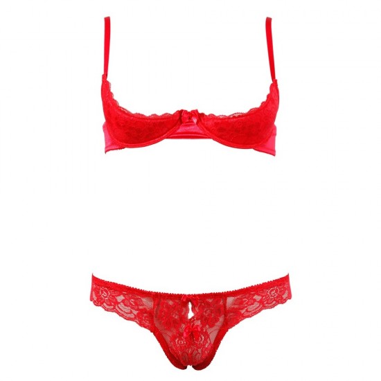 Cottelli Collection Red Lace Open Bra Set Cottelli Collection Red Lace Open Bra Set