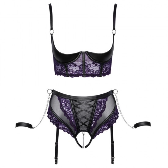 Cottelli Quarter Cup Bra, Suspender Briefs And 2 Handcuffs Cottelli Quarter Cup Bra, Suspender Briefs And 2 Handcuffs