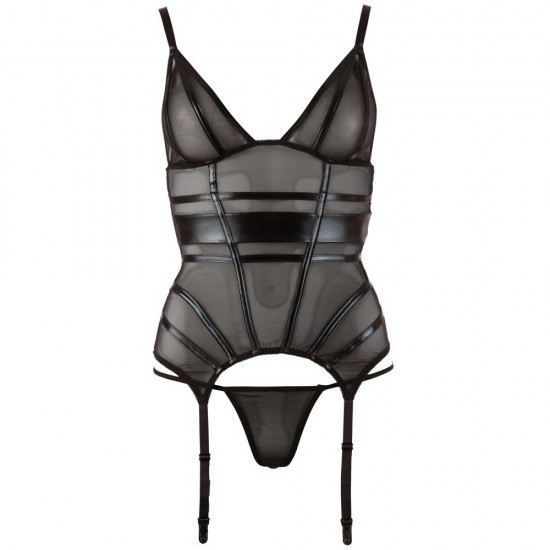 Black Powernet Suspender Basque With Matching GString Black Powernet Suspender Basque With Matching GString