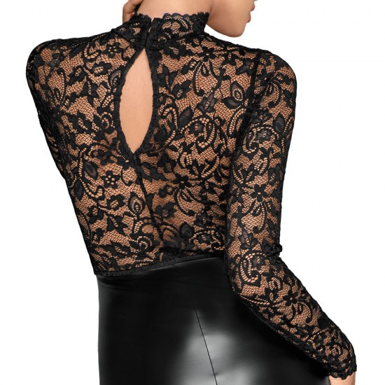Noir Black Lace and Wet Look Pencil Dress Noir Black Lace and Wet Look Pencil Dress