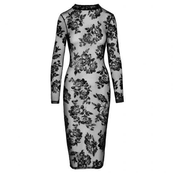 Noir Tight Fitting Floral Transparent Dress Noir Tight Fitting Floral Transparent Dress
