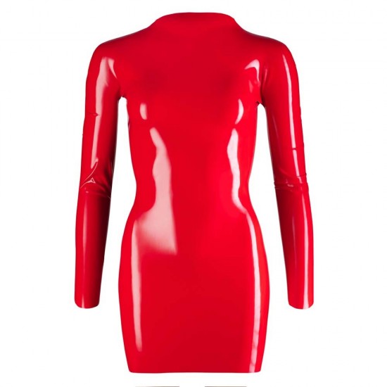 LateX Zip Up Mini Dress With Long Sleeves Red LateX Zip Up Mini Dress With Long Sleeves Red