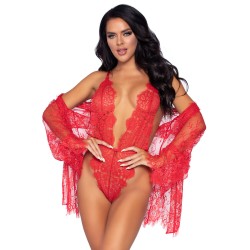 Leg Avenue Floral Lace Teddy and Robe Red Leg Avenue Floral Lace Teddy and Robe Red