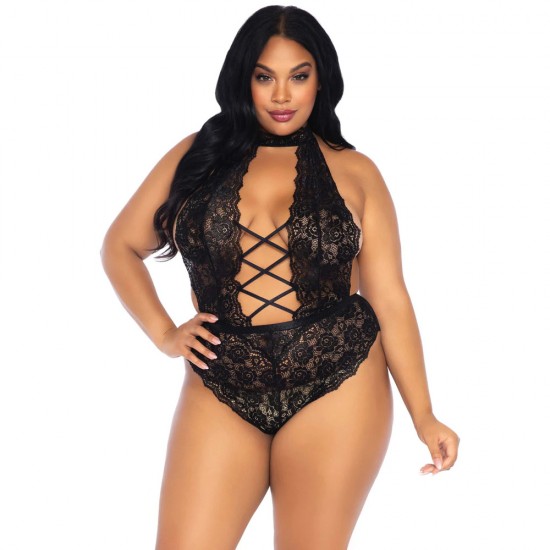 Leg Avenue Floral Lace Crotchless Teddy Black UK 14 to 18 Leg Avenue Floral Lace Crotchless Teddy Black UK 14 to 18