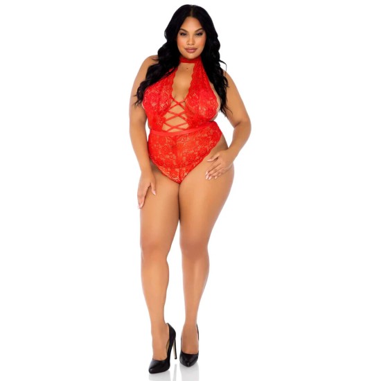 Leg Avenue Floral Lace Crotchless Teddy Red UK 14 to 18 Leg Avenue Floral Lace Crotchless Teddy Red UK 14 to 18