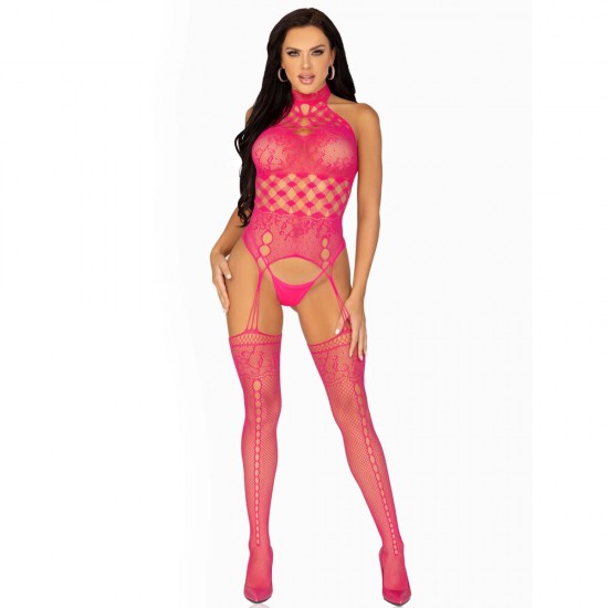 Leg Avenue High Neck Halter Net And Lace Suspender UK 6 to 12 Leg Avenue High Neck Halter Net And Lace Suspender UK 6 to 12