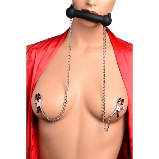 XR Silicone Bit Gag with Nipple Clamps XR Silicone Bit Gag with Nipple Clamps