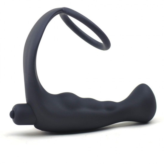 Black Silicone Anal Plug Vibrator with Cock Ring Black Silicone Anal Plug Vibrator with Cock Ring
