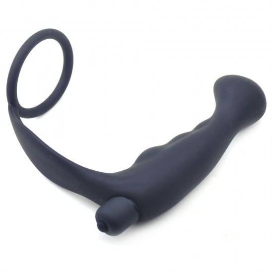 Black Silicone Anal Plug Vibrator with Cock Ring Black Silicone Anal Plug Vibrator with Cock Ring