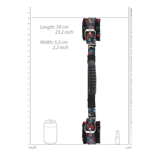 Ouch Old School Tattoo Printed Hand Cuffs With Handle Ouch Old School Tattoo Printed Hand Cuffs With Handle