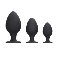 Ouch Silicone Swirled Butt Plug Set Black Ouch Silicone Swirled Butt Plug Set Black