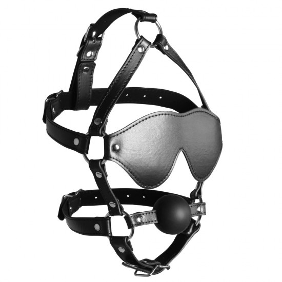 Ouch Xtreme Blindfolded Harness With Solid Ball Gag Ouch Xtreme Blindfolded Harness With Solid Ball Gag