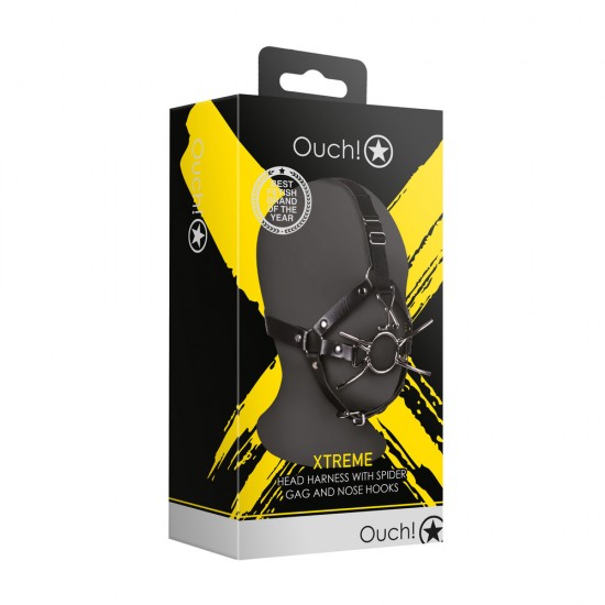 Ouch Xtreme Head Harness With Spider Gag And Nose Hooks Ouch Xtreme Head Harness With Spider Gag And Nose Hooks