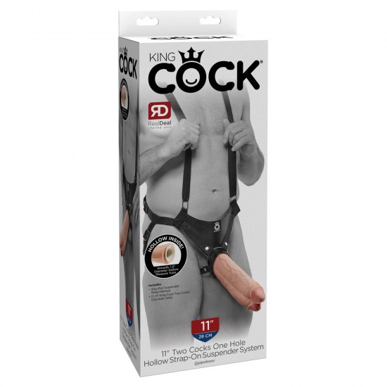 King Cock 11 Inch Flesh Two Cocks One Hole Hollow StrapOn King Cock 11 Inch Flesh Two Cocks One Hole Hollow StrapOn