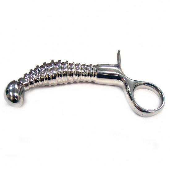 Rouge Stainless Steel Ribbed Anal Probe With Handle Rouge Stainless Steel Ribbed Anal Probe With Handle