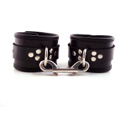 Rouge Garments Black Leather Ankle Cuffs With Piping Rouge Garments Black Leather Ankle Cuffs With Piping