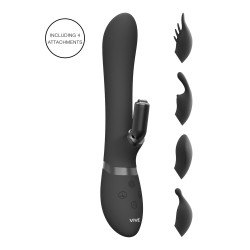Vive Chou Double Action Interchangeable Rabbit Vibrator Black Vive Chou Double Action Interchangeable Rabbit Vibrator Black