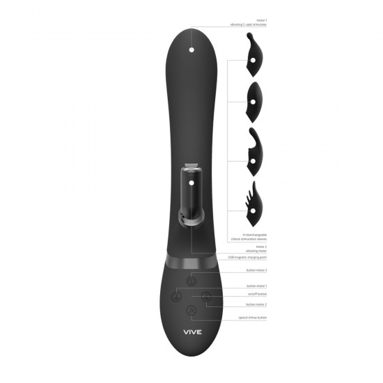 Vive Chou Double Action Interchangeable Rabbit Vibrator Black Vive Chou Double Action Interchangeable Rabbit Vibrator Black